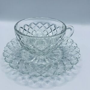 Anchor HOCKING Glass Waterford Waffle Single Coffee Punch Cup And Sm Plate